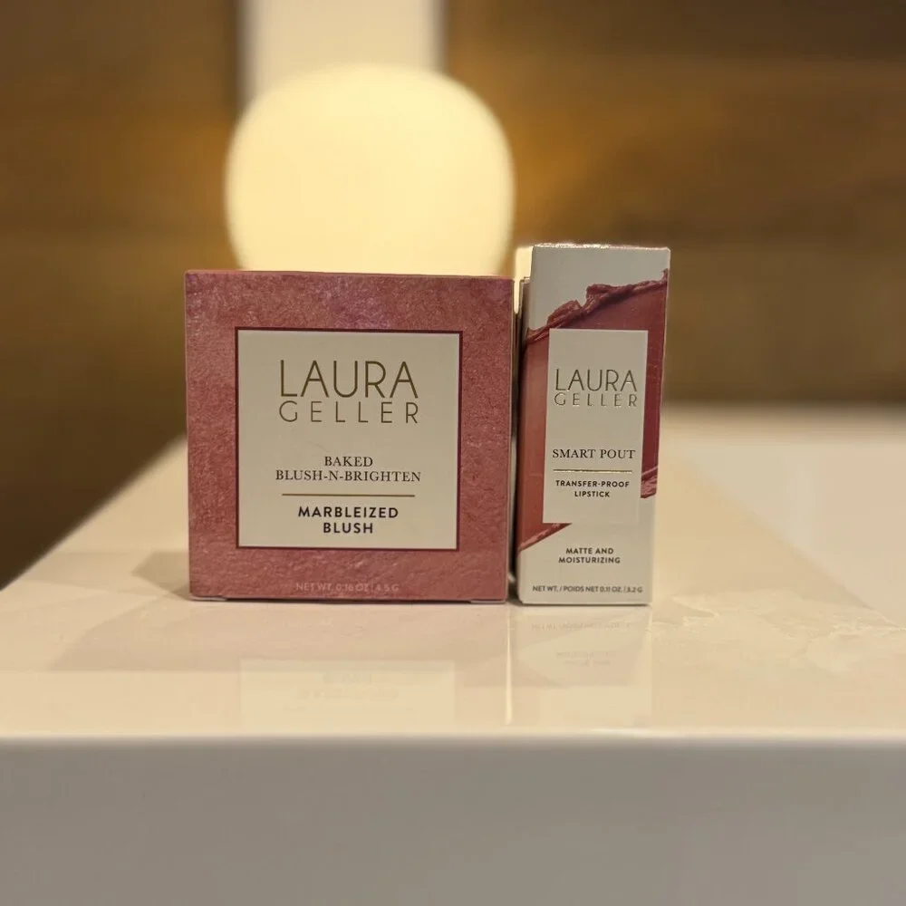 Laura Geller Makeup Set NEW Ethereal Rose Blush + Smart Pout Lipstick Brilliant